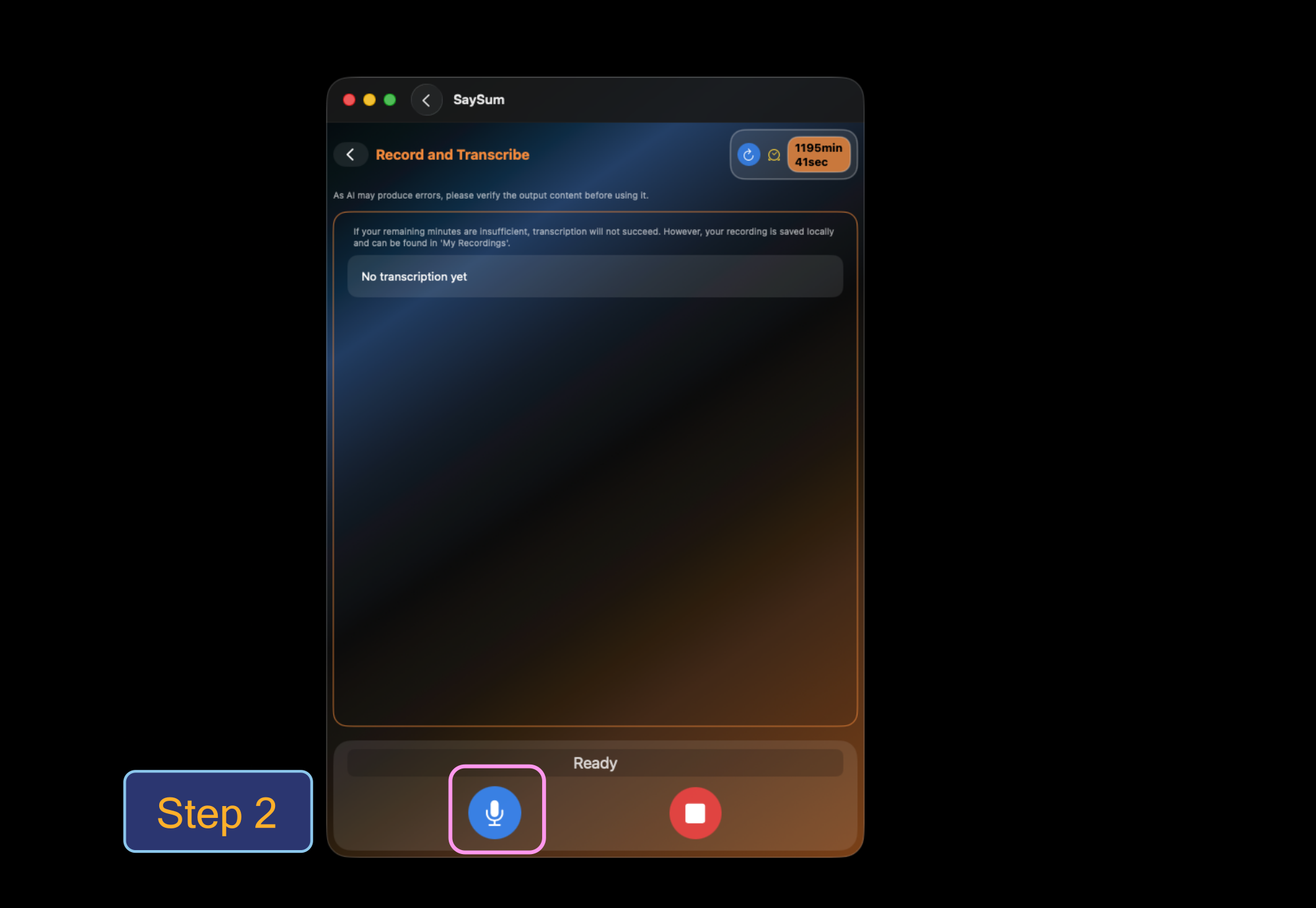 Step 2: Tap microphone to start recording