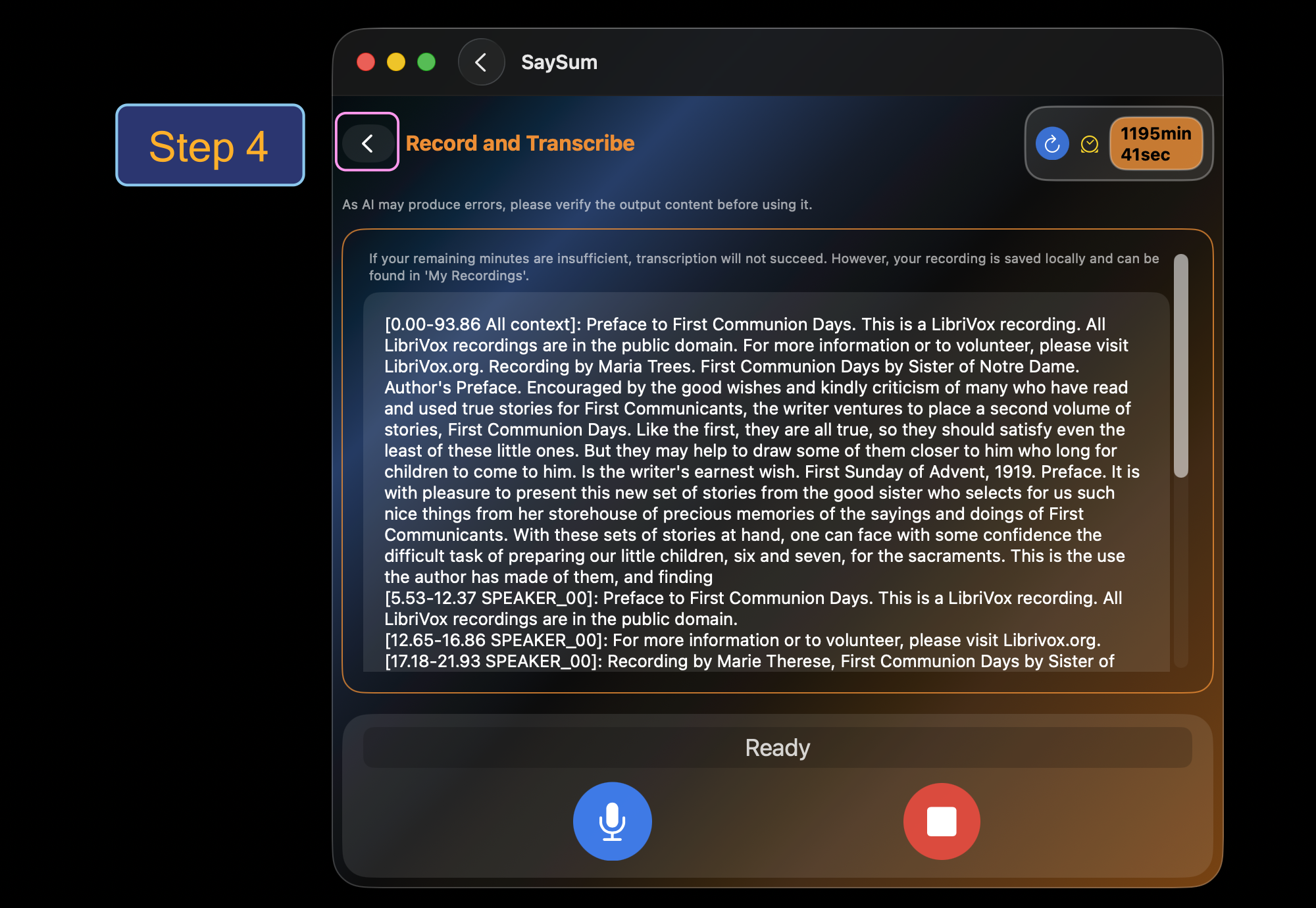 Step 4: Back button to return